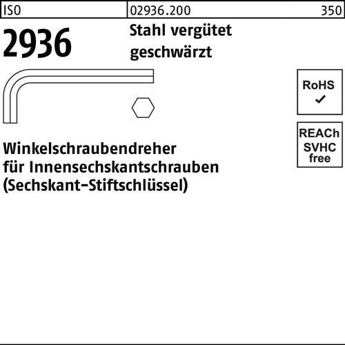 Winkelschraubendreher ISO 2936 Innen-6-kant SW 3 Stahl vergütet geschwärzt 100 Stück