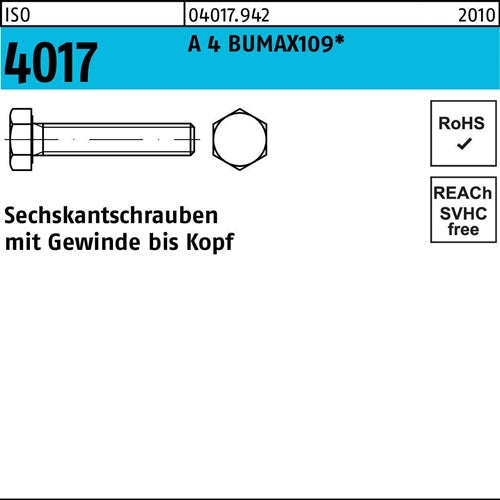Sechskantschraube ISO 4017 VG M6x 16 A 4 BUMAX109 100 Stück BUFAB - VPE: 100