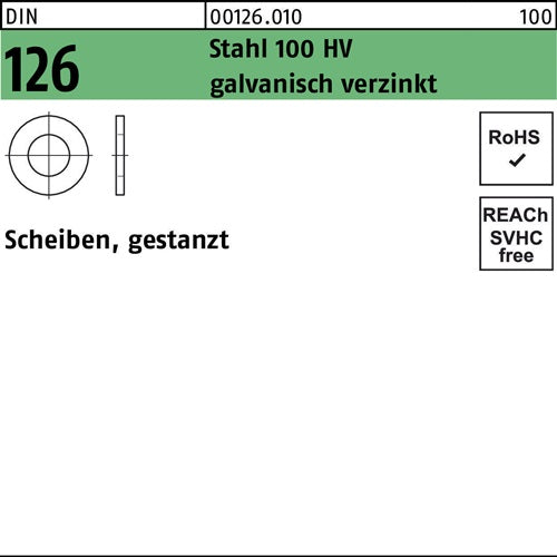Unterlegscheibe DIN 126 20 x 34 x3 Stahl 100 HV galvverzinkt gestanzt 100 Stück