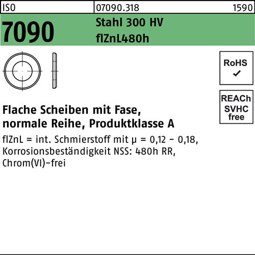 Unterlegscheibe ISO 7090 mFase 22 Stahl 300 HV zinklamellenb 200 Stück - VPE: 200