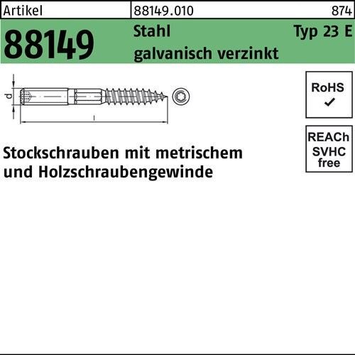 Stockschraube R 88149 Typ 23 E M12x 120 Stahl galvverz 50 Stück - VPE: 50