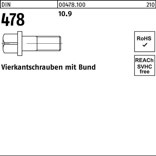 Vierkantschraube DIN 478 mBund M 10 x 30 109 50 Stück