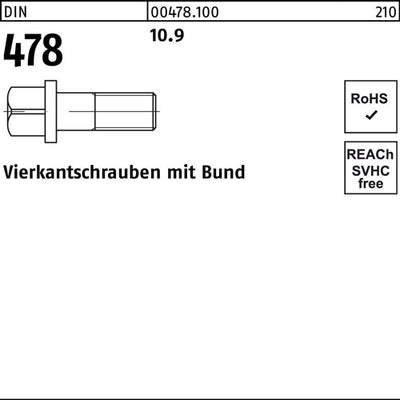 Vierkantschraube DIN 478 mBund M 12 x 40 109 25 Stück