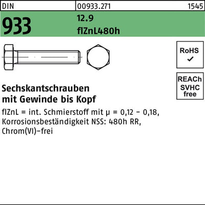 Sechskantschraube DIN 933 VG M20x 60 129 flZnL 480h zinklamellenb 25St - VPE: 25
