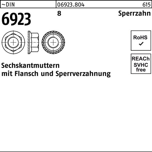 Sechskantmutter DIN 6923 Flansch M6 8 Sperrverzahnung 1000 Stück - VPE: 1000