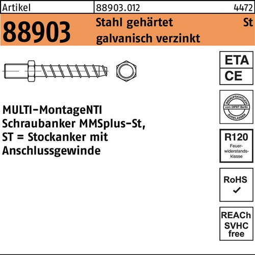 Stockanker R 88903 MMSplus-St 75x100 M8 SW 10 Stahl galvverz 50St HECO - VPE: 50