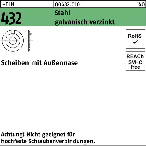 Scheibe DIN 432 mAußennase 31 Stahl galvanisch verzinkt 25 Stück