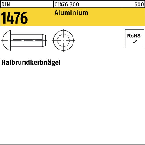 Halbrundkerbnagel DIN 1476 23 x 5 Aluminium DIN 1476 500 Stück