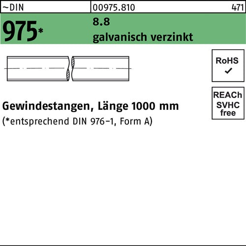 Gewindestange DIN 975 M 8 x 1000mm 88 galvanisch verzinkt 1 Stück