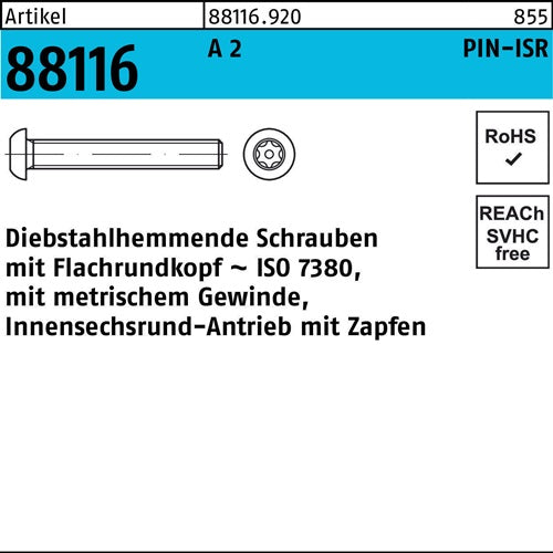 Schraube R 88116 diebstahlhemmend ISR Zapfen M4x 8-T20 A 2 100 Stück - VPE: 100