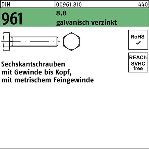 Sechskantschraube DIN 961 VG M 20 x15 x 80 88 galvanisch verzinkt 25 Stück