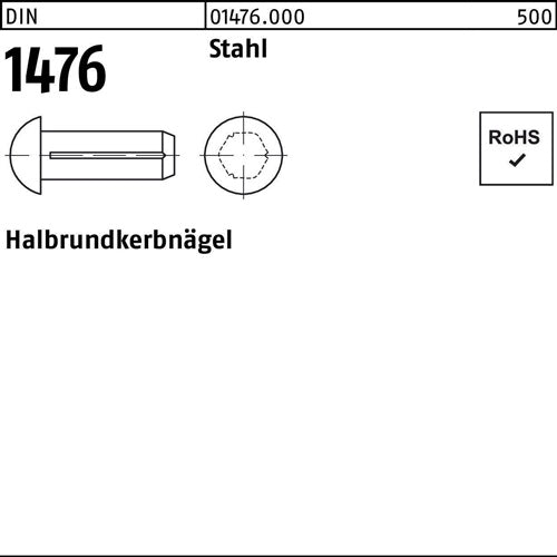 Halbrundkerbnagel DIN 1476 5 x 12 Stahl DIN 1476 250 Stück