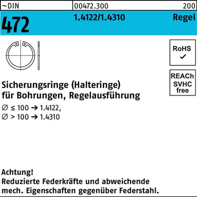 Sicherungsring DIN 472 10 x 1 14122 Regelausf 100 Stück