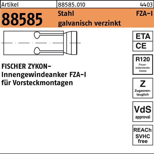 Innengewindeanker R 88585 ZYKON FZA-I 14x60 M8 I Stahl galvverz 20St FISCHER - VPE: 20