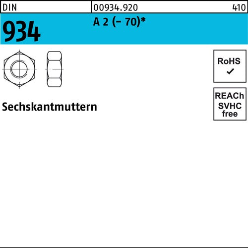 Sechskantmutter DIN 934 M 5 A 2 (- 70) 1000 Stück