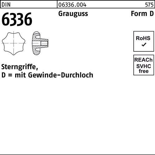 Sterngriff DIN 6336 FormD D 63 M12 Grauguss 10 Stück - VPE: 10