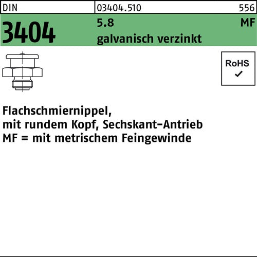 Flachschmiernippel DIN 3404 mrundem Kopf/6-kant M 8x1 SW 11 58 galvanisch verzinkt 100 Stück