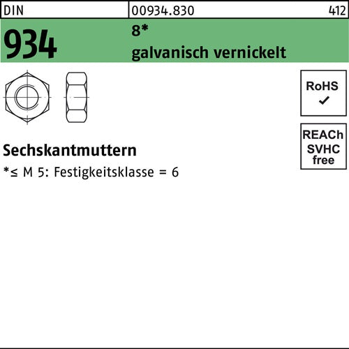 Sechskantmutter DIN 934 M 5 8 galvanisch vernickelt 1000 Stück
