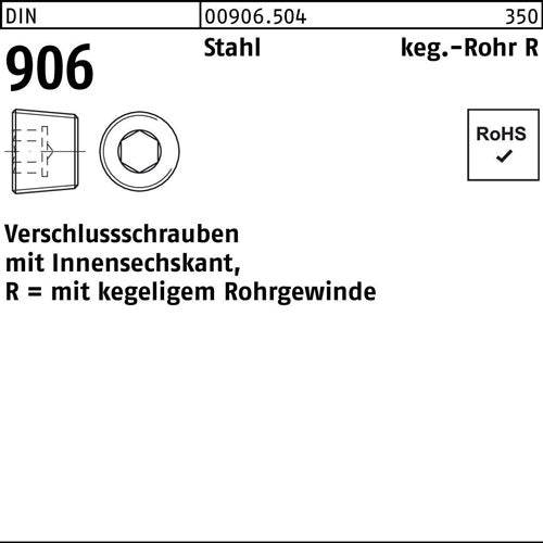 Verschlußschraube DIN 906 mInnen-6-kant R 1 Stahl 25 Stück