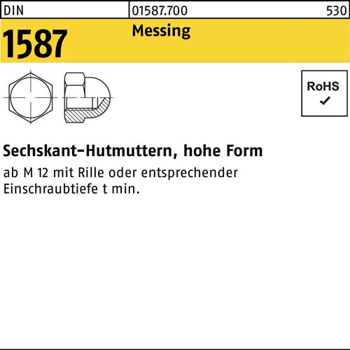 Sechskanthutmutter DIN 1587 M 4 Messing 1000 Stück