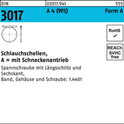 Schlauchschelle DIN 3017 W5 mSchneckenantrieb 80-100/12 C7 A 4 fInnen-D 1 Stück