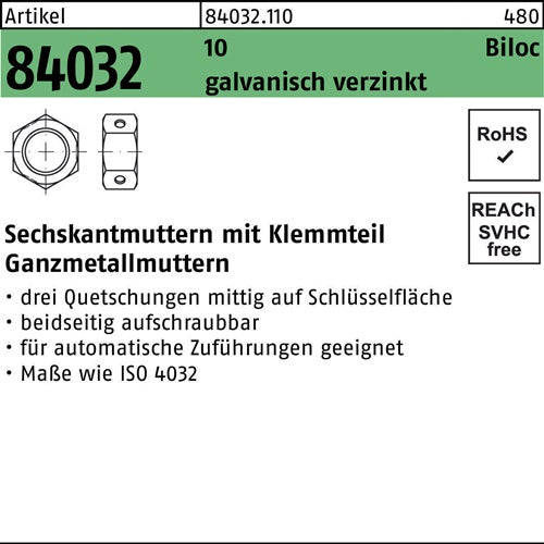 Sechskantmutter R 84032 Biloc Klemmteil M16 10 galvverz 100 Stück - VPE: 100