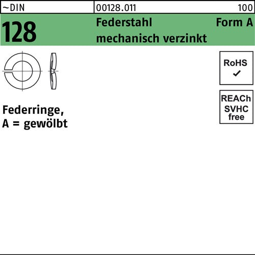 Federring DIN 128 A 20 Federstahl mechanisch verzinkt 100 Stück