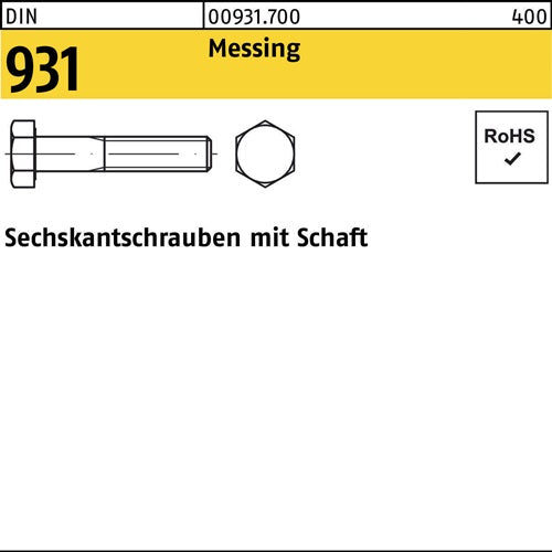 Sechskantschraube DIN 931 mSchaft M 12 x 60 Messing 50 Stück