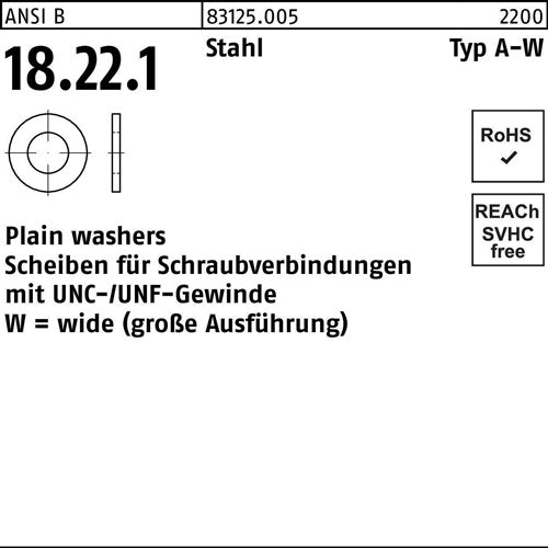 Unterlegscheibe ANSI B18221 Typ W 1/4x 0734 Stahl 500 Stück - VPE: 500