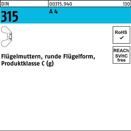 Flügelmutter DIN 315 runde Form M 5 A 4 10 Stück