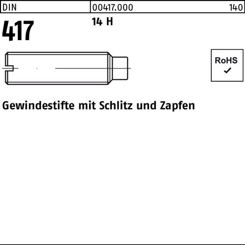 Gewindestift DIN 417/ISO 7435 mSchlitz/Zapfen M 3 x 5 14 H 100 Stück