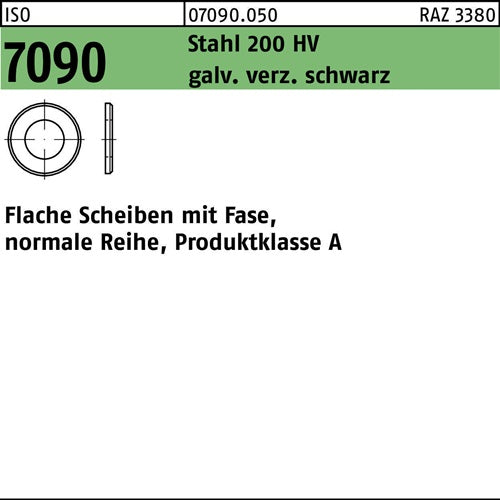 Unterlegscheibe ISO 7090 mFase 5 Stahl 200 HV galvverz sw 1000St - VPE: 1000
