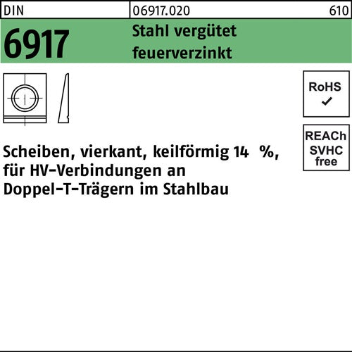 Unterlegscheibe DIN 6917 ÜH vierkant keilförmig 13 Stahl C45 feuerverz 1St
