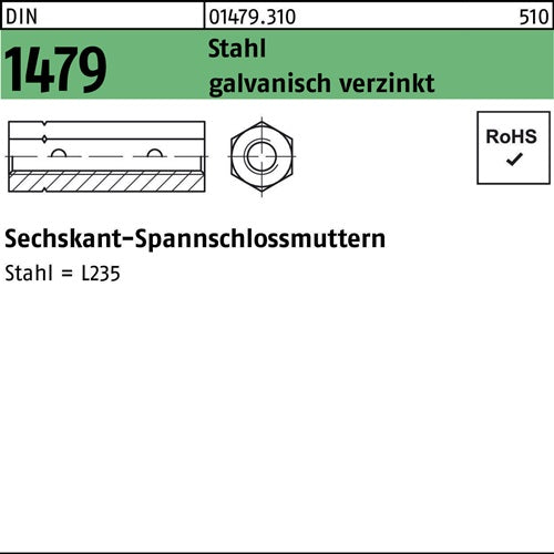 Sechskantspannschlossmutter DIN 1479 ÜZ M 24 Stahl galvanisch verzinkt 1 Stück