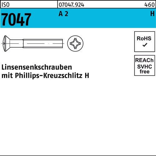 Linsensenkschraube ISO 7047 PH M6x 55-H A 2 200 Stück - VPE: 200