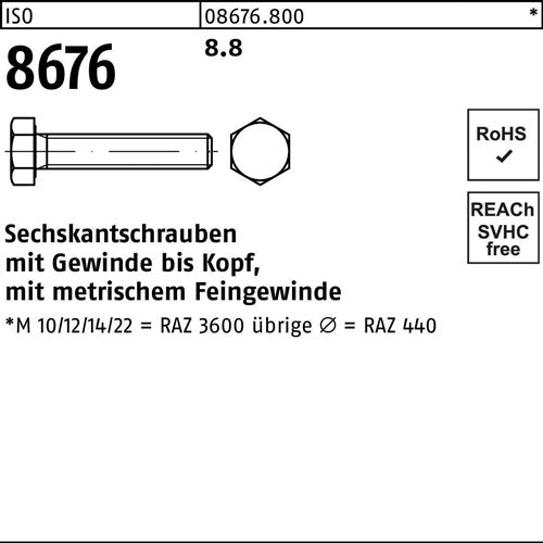 Sechskantschraube ISO 8676 VG M20x15x 30 88 25 Stück - VPE: 25
