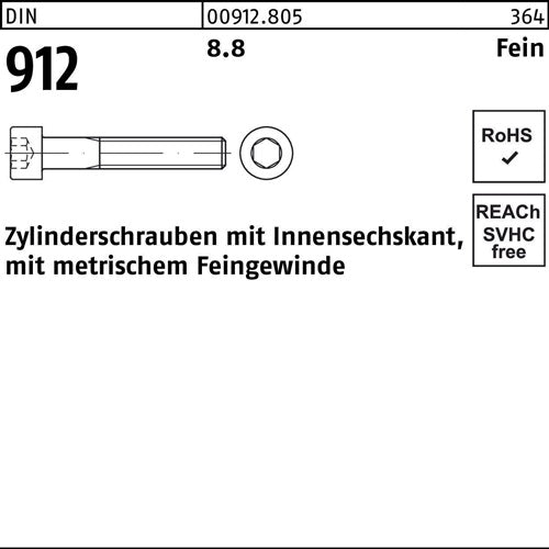 Zylinderschraube DIN 912 Innen-6kt M12x15x 35 88 100 Stück - VPE: 100
