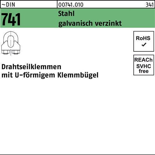 Drahtseilklemme DIN 741 U-förmig 3 MM / M 4 Stahl galvanisch verzinkt 100 Stück