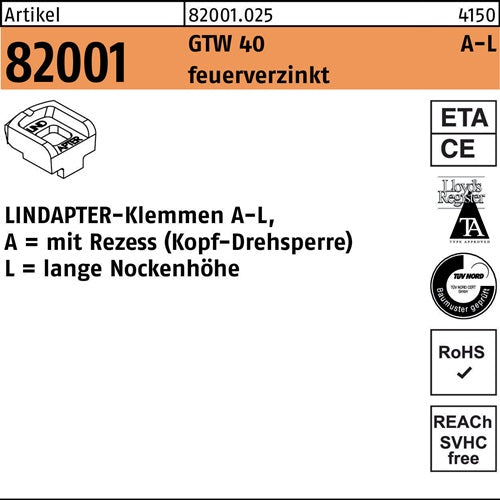 Klemmen R 82001 GTW 40 LM 12/95 feuerverz 1 Stück LINDAPTER