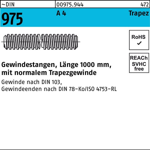 Gewindestange DIN 975 Trapezgewinde TR 24 x 5 x 1000mm A 4 1 Stück