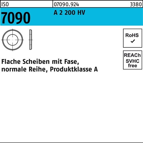 Unterlegscheibe ISO 7090 mFase 12 A 2 200 HV 50 Stück - VPE: 50