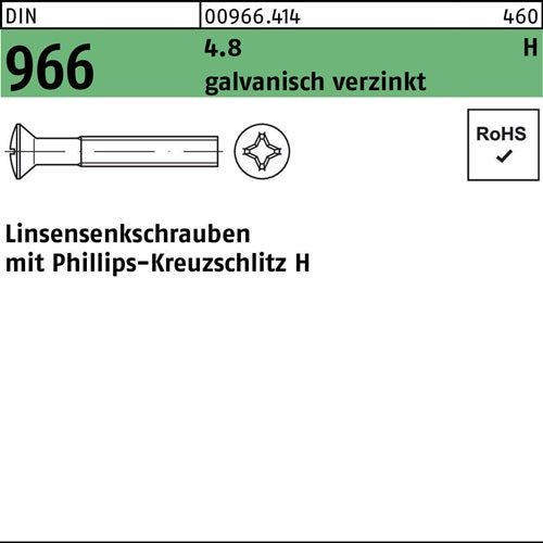 Linsensenkschraube DIN 966 mKreuzschlitz PH M 5 x 45 -H 48 galvanisch verzinkt 500 Stück