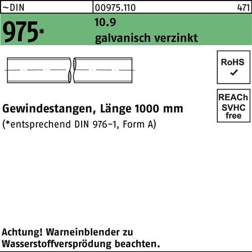 Gewindestange DIN 975 M 36 x 1000mm 109 galvanisch verzinkt 1 Stück