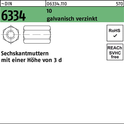 Sechskantmutter DIN 6334 M30 SW 46 10 galvverz 10 Stück - VPE: 10