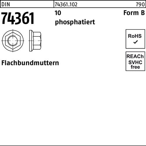 Flachbundmutter DIN 74361 M14x 15 SW19 10 phosphatiert 100 Stück - VPE: 100