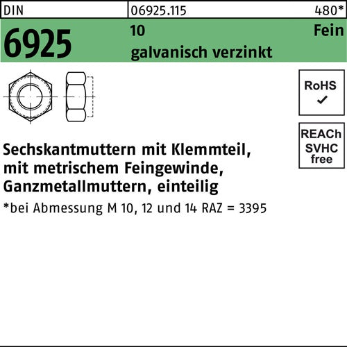 Sechskantmutter DIN 6925 Klemmteil M8x 1 10 galvverz 100 Stück - VPE: 100