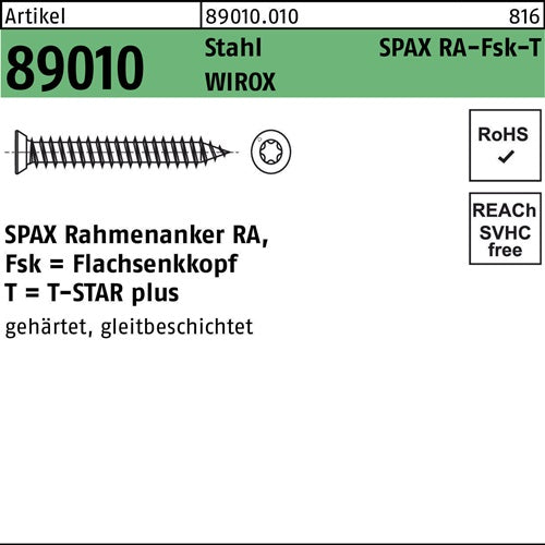 Rahmenanker R 89010 SEKO T-STAR plus 75x120-T30 galvverz WIROX 100St SPAX - VPE: 100