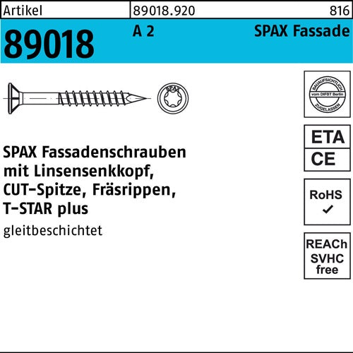 Fassadenschraube R 89018 LISEKO T-STAR 5x 100/61-T A 2 100 Stück SPAX - VPE: 100