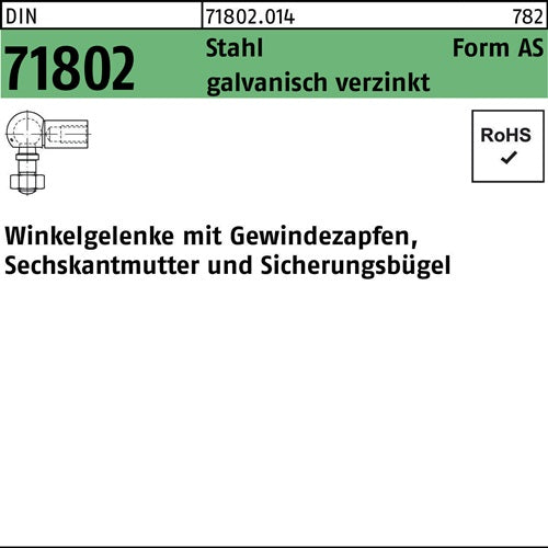 Winkelgelenke DIN 71802 Gewindezapfen AS 10-M 6 Stahl galvverz 25St - VPE: 25