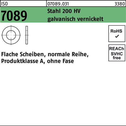 Unterlegscheibe ISO 7089 oFase 8 Stahl 200 HV galv vernickelt 1000 Stück - VPE: 1000